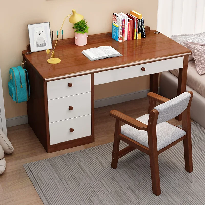 Integrated solid wood desk with bookcase Office computer desk Writing table Study table