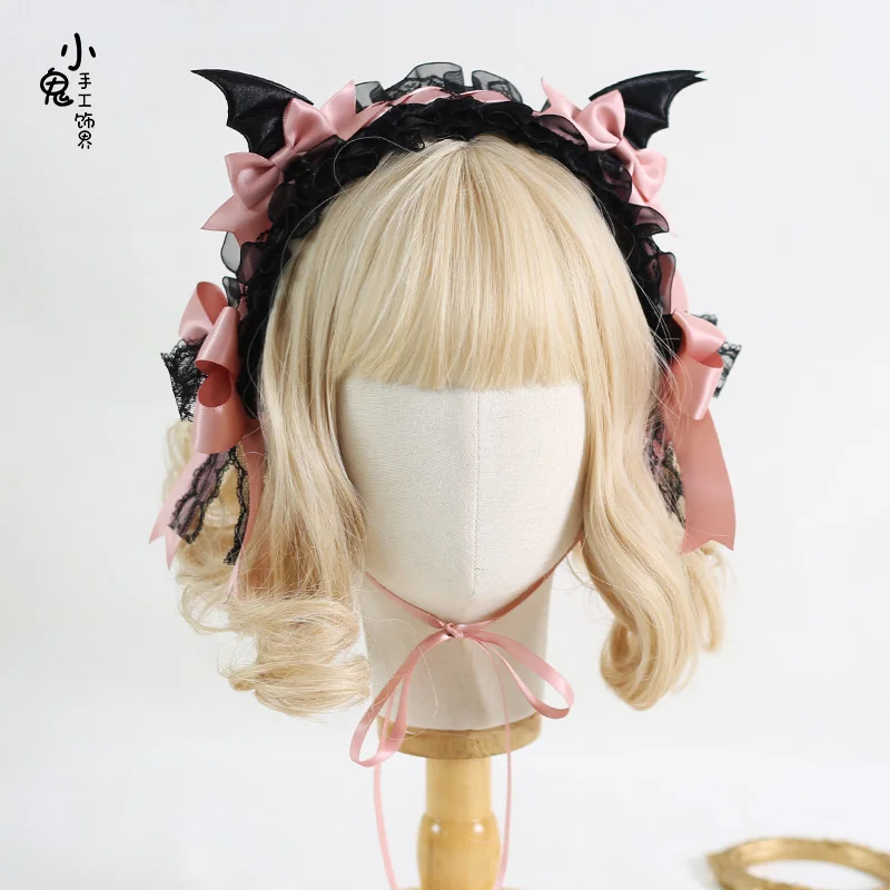 Originale Dark Lolita Gothic Wings Demon Hair Band Clip per capelli Halloween copricapo Bow accessori per capelli Lolita