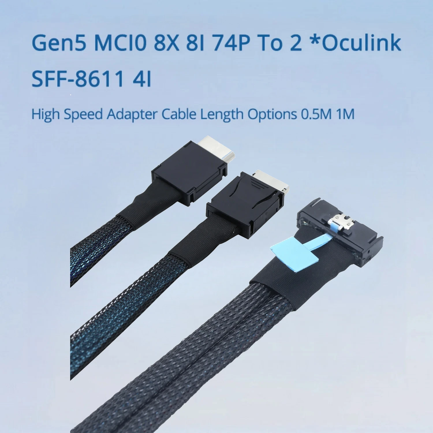 PCI Express Gen5 MCIO 8X 8I 74P to Dual Oculink 2 x SFF-8611 4I Adapter Cable for Servers High Speed Data Transfer Cable 0.5M 1M