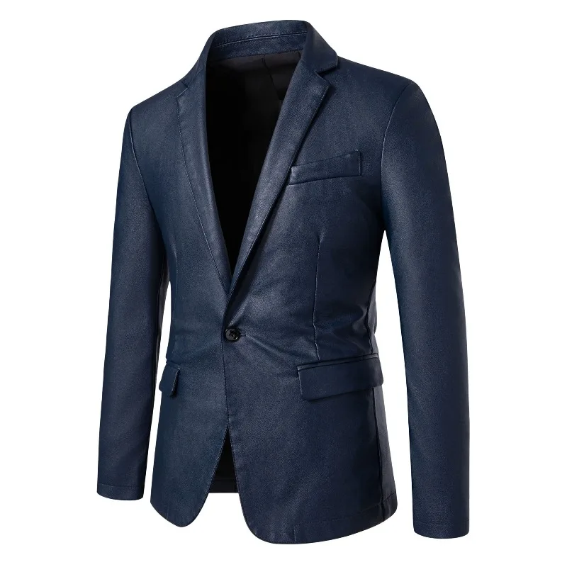 New Fashion Men Leather Suits Jackets Formal Blazers Coats Good Quality Male Slim Business Casual PU Leather Blazers Jackets  5X