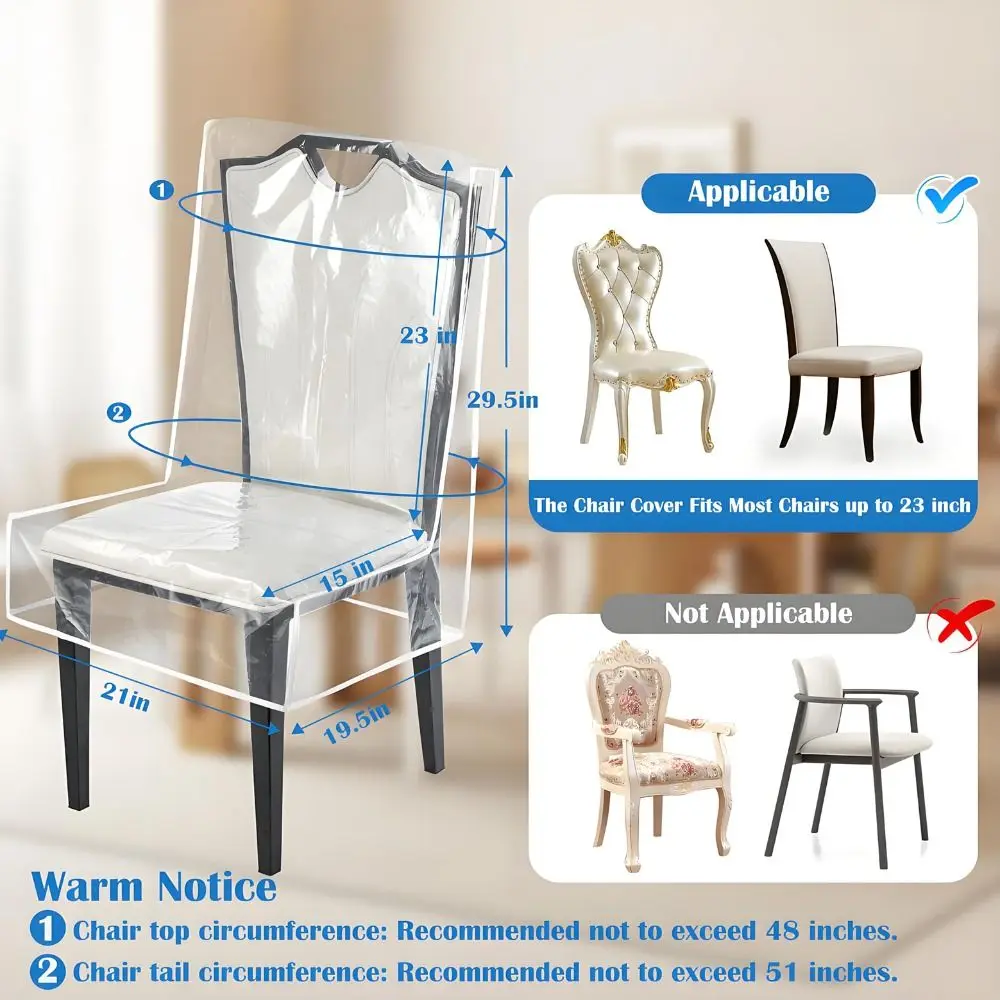 PVC Dining Chair Covers Waterproof Pet Claw Resistant Clear Seat Protector Easy Clean Transparent Plastic Chair Covers