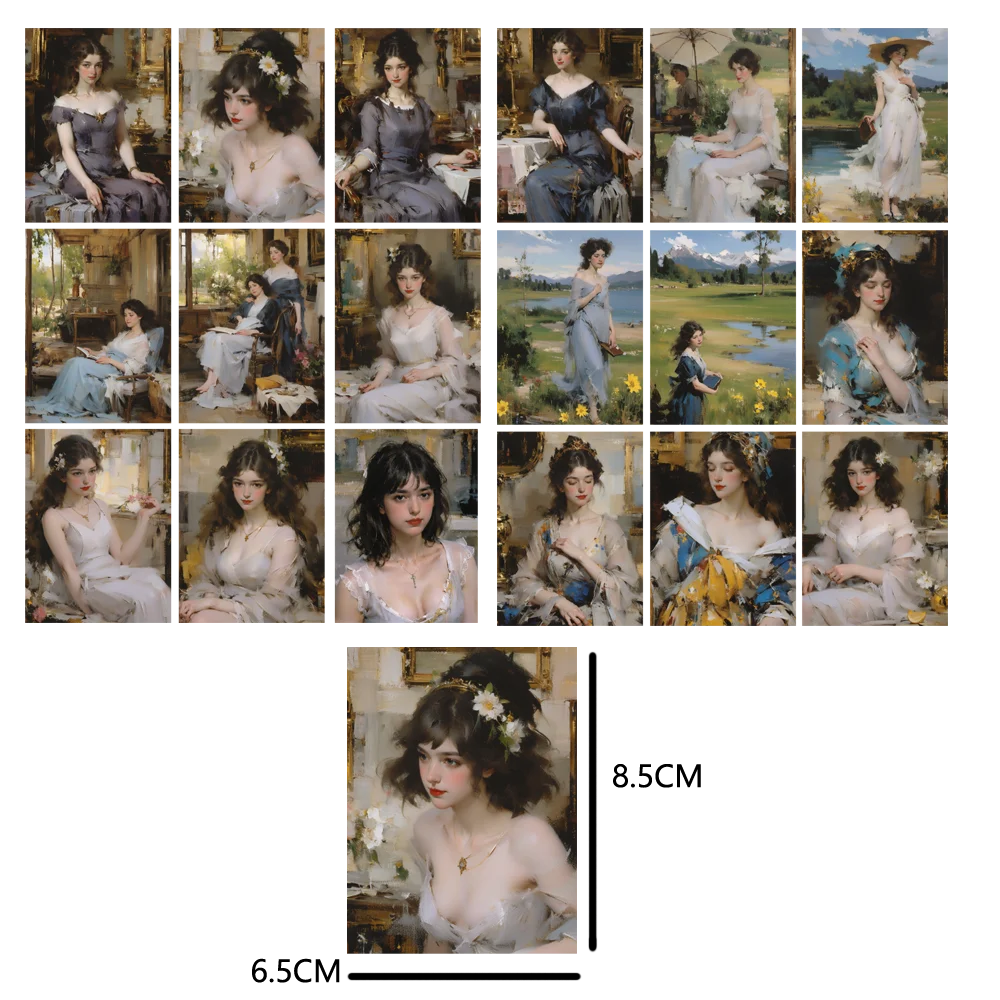 

18pcs Vintage Oil Painting Stickers Timeless Elegance with Classical Women for Journal Decorations and Student Planners sticker