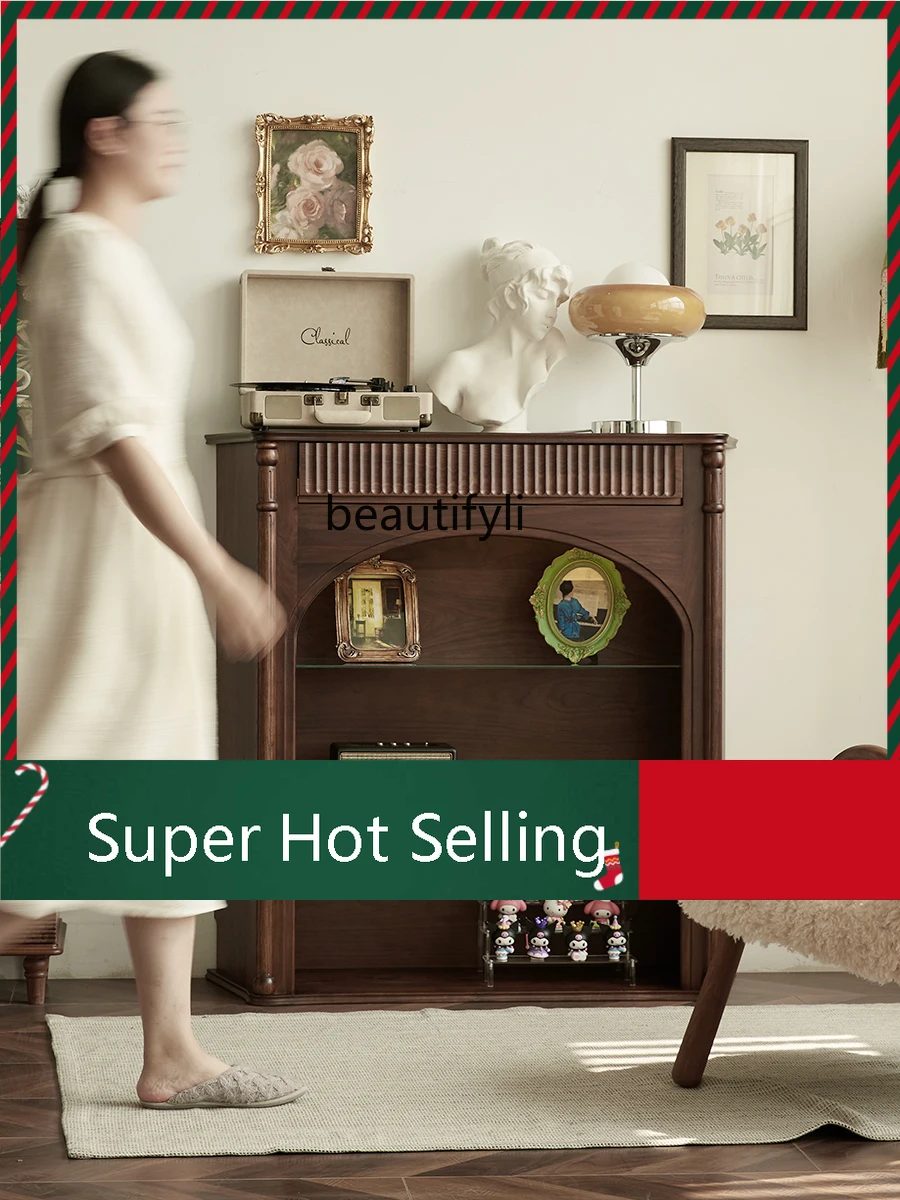 

D071 Retro Fireplace Cabinet B & B Curio Cabinet French European Simple Fireplace Mantel Storage Black Walnut