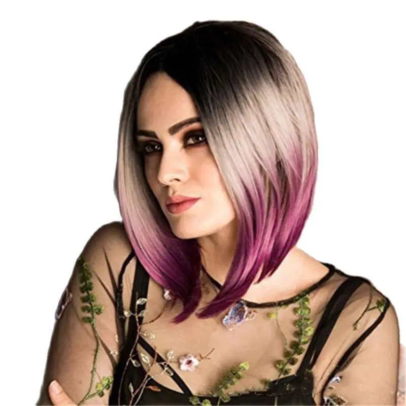 WoodFestival Synthetic Hair Wigs For Women Ombre Wig Short Straight Bob Party Halloween Harajuku High Temperature Fiber