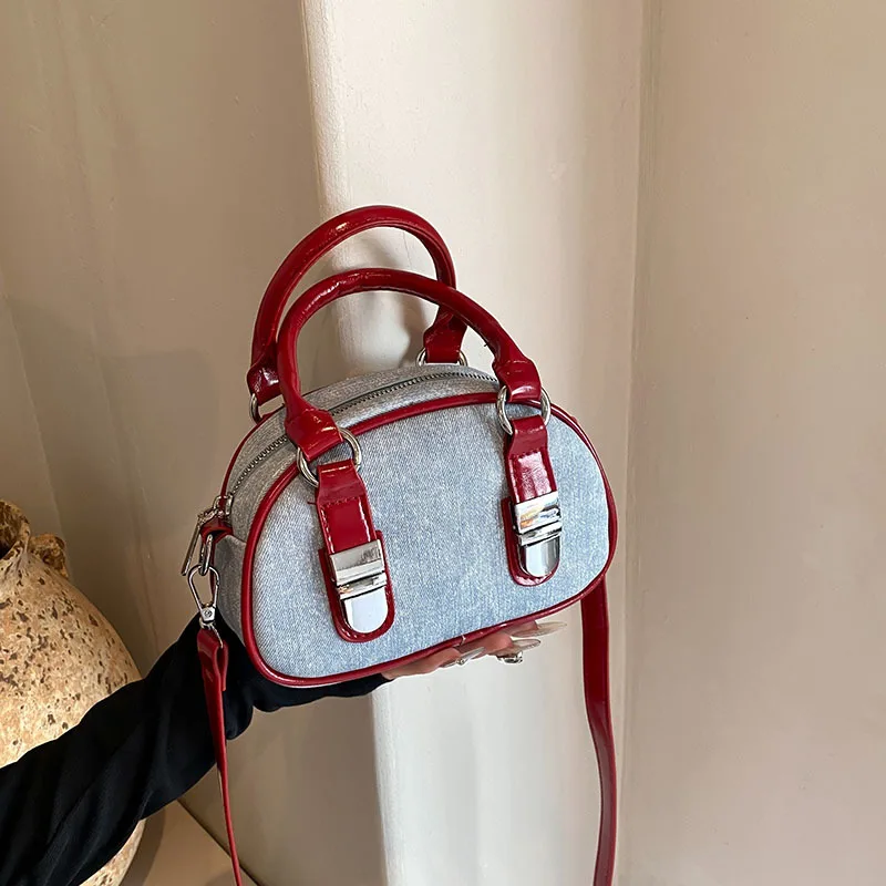 

Women Denimn Shoulder Crossbody Bag Luxury Designer Commuter Tote Bags Ladies Bowling Handbags Patchwork Purse Women Bags