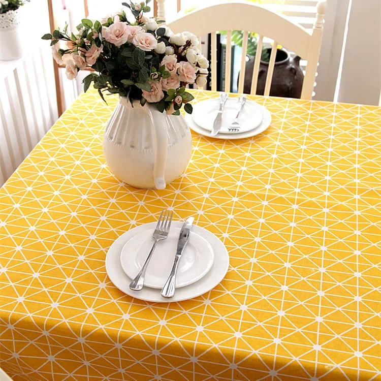 Modern Yellow Geometric Chessboard Rectangular Tablecloth Gray Trapezoidal Background Kitchen Party Table Cloth