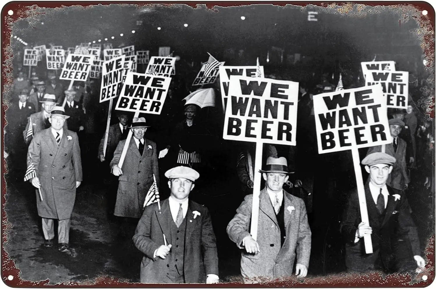 Vintage Metal Signs Prohibition We Want Beer Photo Poster Black and White Picture Tin Sign Wall Art Decor Plaque for Home Bar Pu