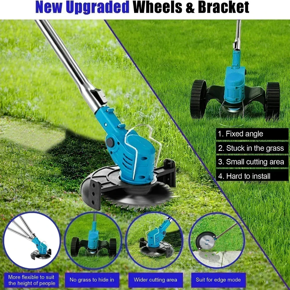 ONEKFYFD Electric Lawn Mower Cordless Grass Trimmer Length Adjustable Cutter Household Garden Tool Compatible Makita 18V Battery