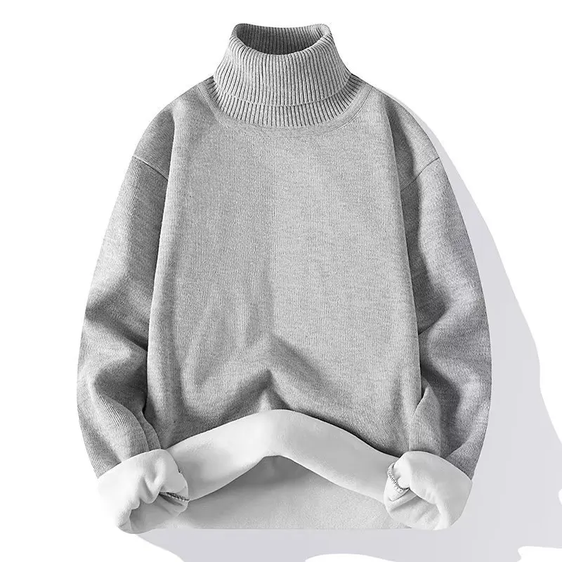 Men Jumpers Knitted Sweater Turtleneck Pullovers Solid Sweater Long Sleeve Loose Fit Autumn 2025 Slight Strech Fleece