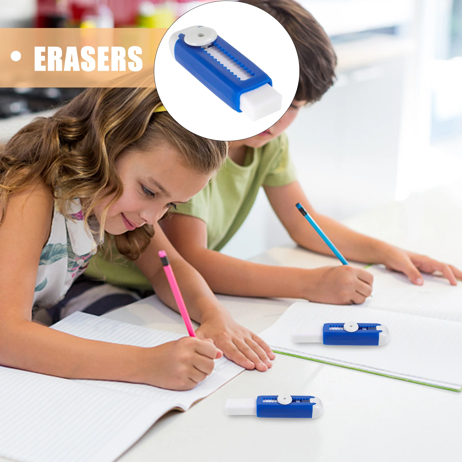 

5Sets Retractable School Erasers Push Pull Mechanism Easy Erase Pencil Writing Student Test Erasers Portable ABS Material