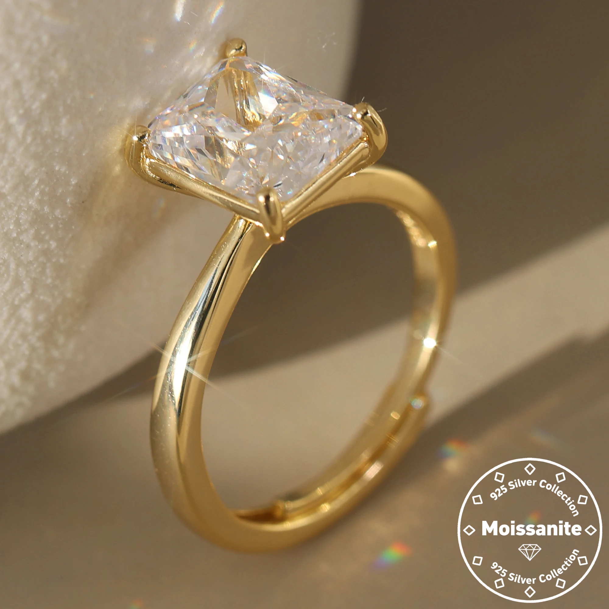 

Effie Queen 1ct/2ct/3ct/4ct квадратной формы муассанит S925 серебряное открытое кольцо для женщин и мужчин ювелирные изделия юбилейные MOR05