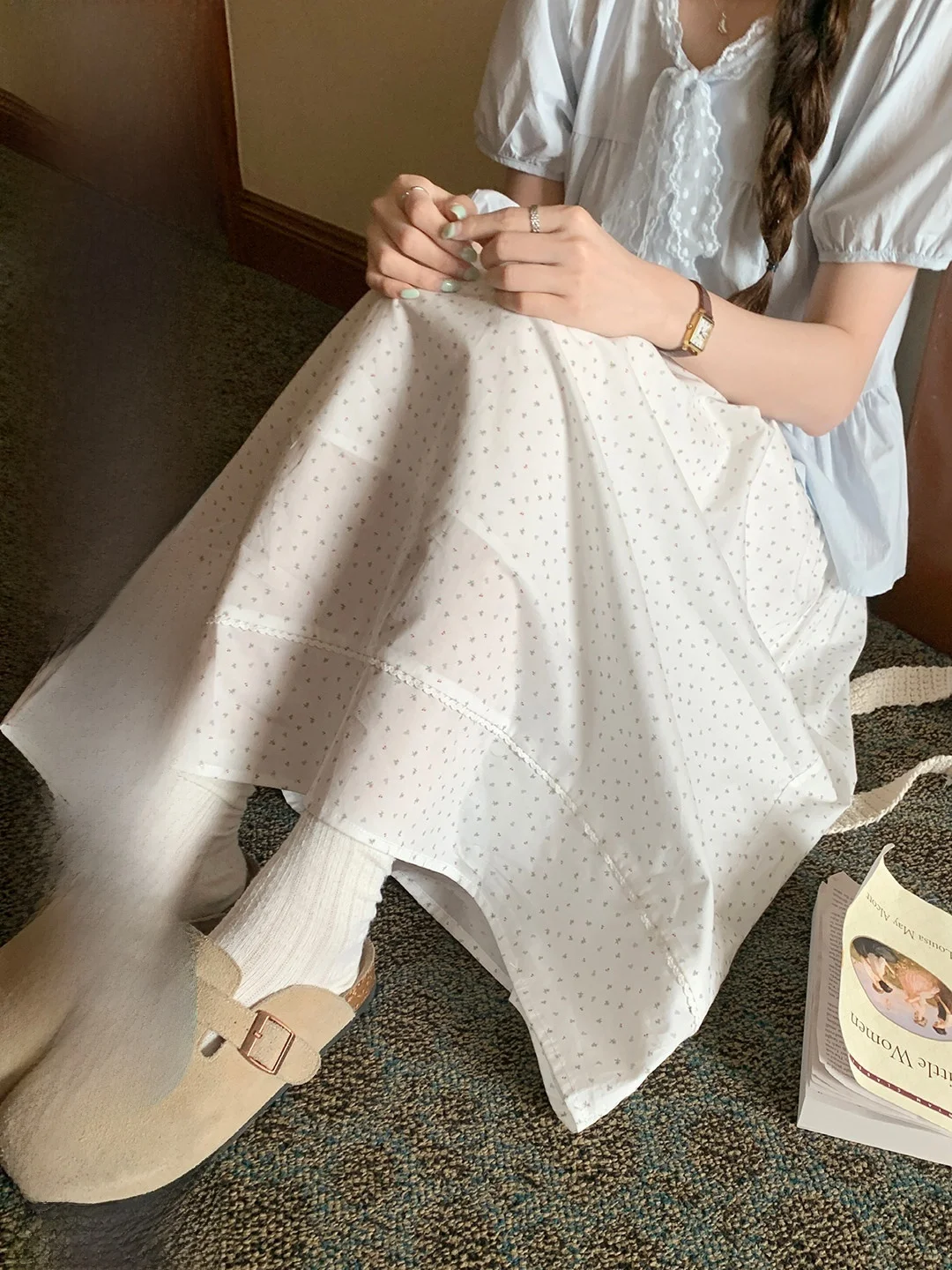 

Elegant Floral Print Half Skirt Women's Fashion Summer High Waist A-Line Skirt Breathable Comfortable Skin-Friendly Liner