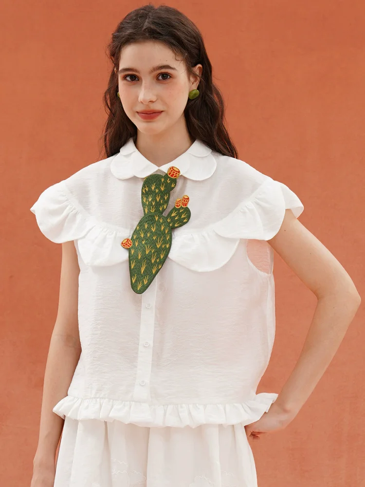 

Spring Autumn Original Design Women Sweet and Majestic, White Vintage French Blouse with Petal Collar Shirts/Blouses