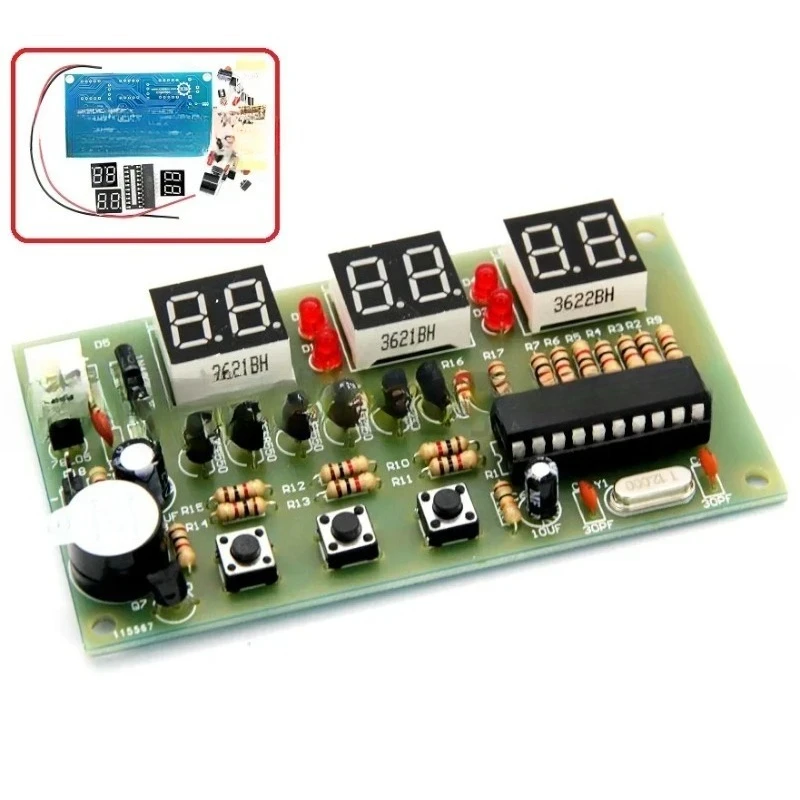 DIY 6-Digit Digital Clock Kit AT89C2051 Soldering Project with Alarm, Timer, Stopwatch, PCB for Arduino Learning