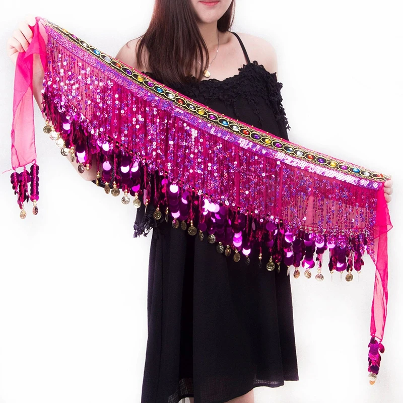 Sequins Tassels Belly Dancing Hip Scarf Wrap Belt Dancer Skirt Female Thailand/India/Arab Dance Show Wear Stage Costumes