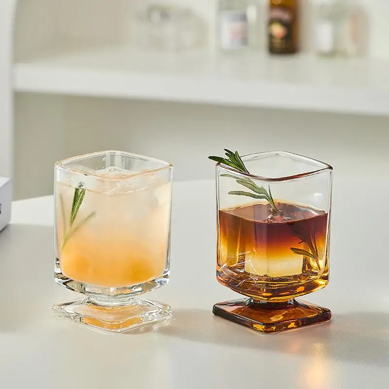 Gradient Colored Square Glass Uniquely Maillard Colored Low Footed Glass