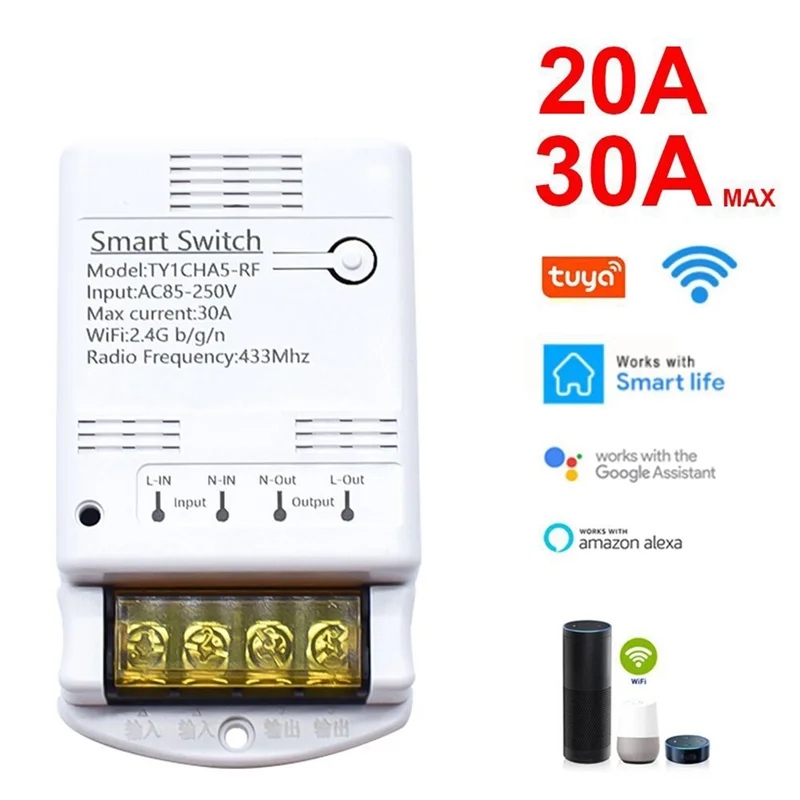 Best-Tuya Wifi 30A Modulo Relè 85-250V Smart Switch FAI DA TE 433MHZ RF Controller Smartlife APP Relè Vocale timer telecomando