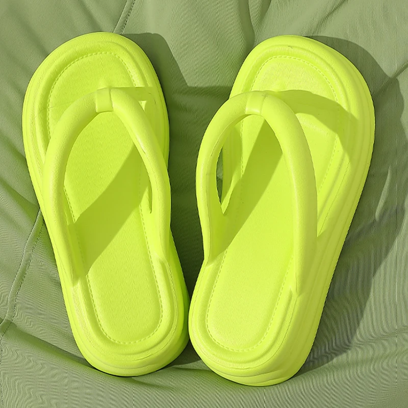 Green Chunky Platform Flip Flops Women Summer 2024 Thick Bottom Wedge Heel Sandals Woman Non Slip Outdoor Beach Slippers Female