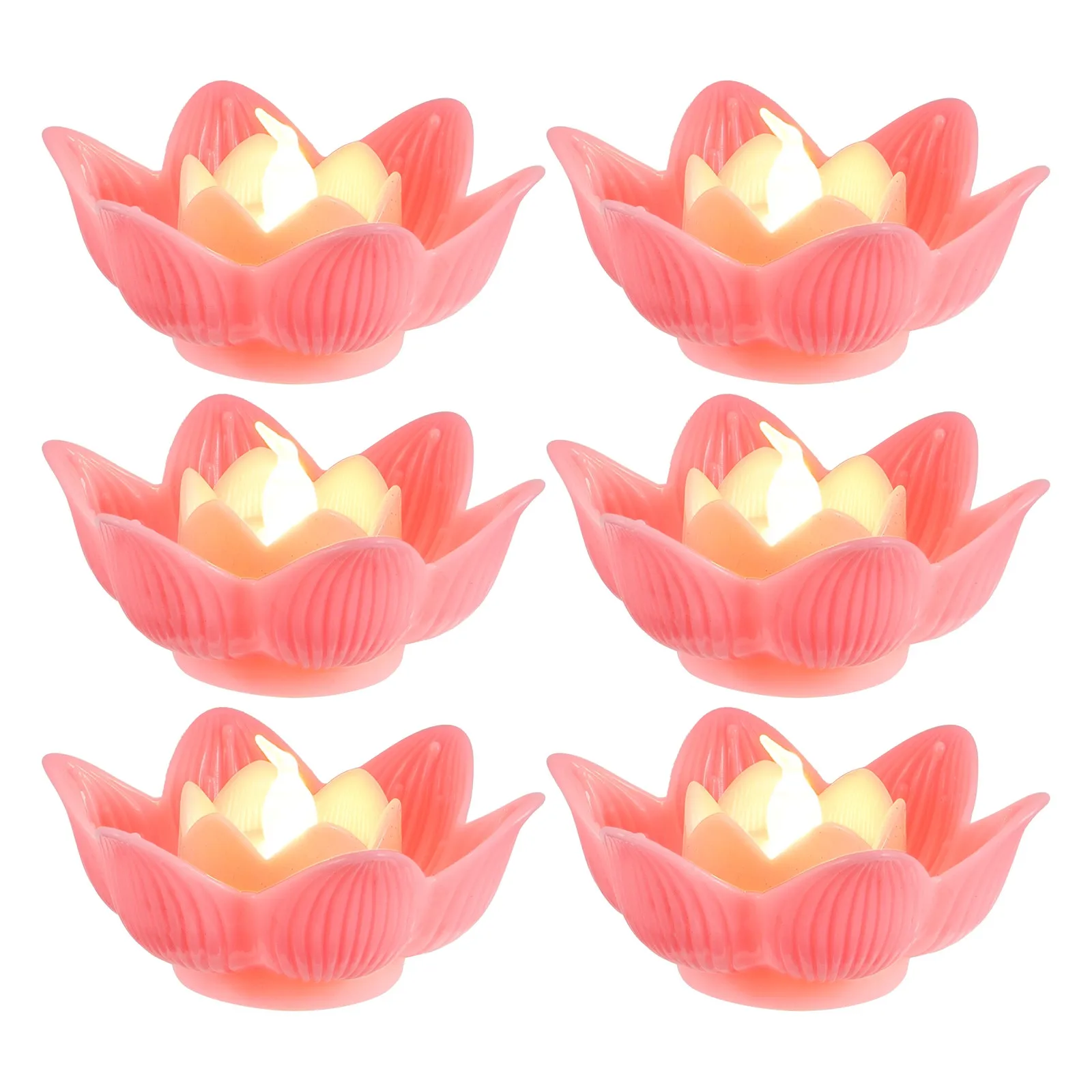 6Pcs LED Electronic Lotus Shaped Lamp Decorative Buddha Room Decor Light Ornament for Home Temple Blessing