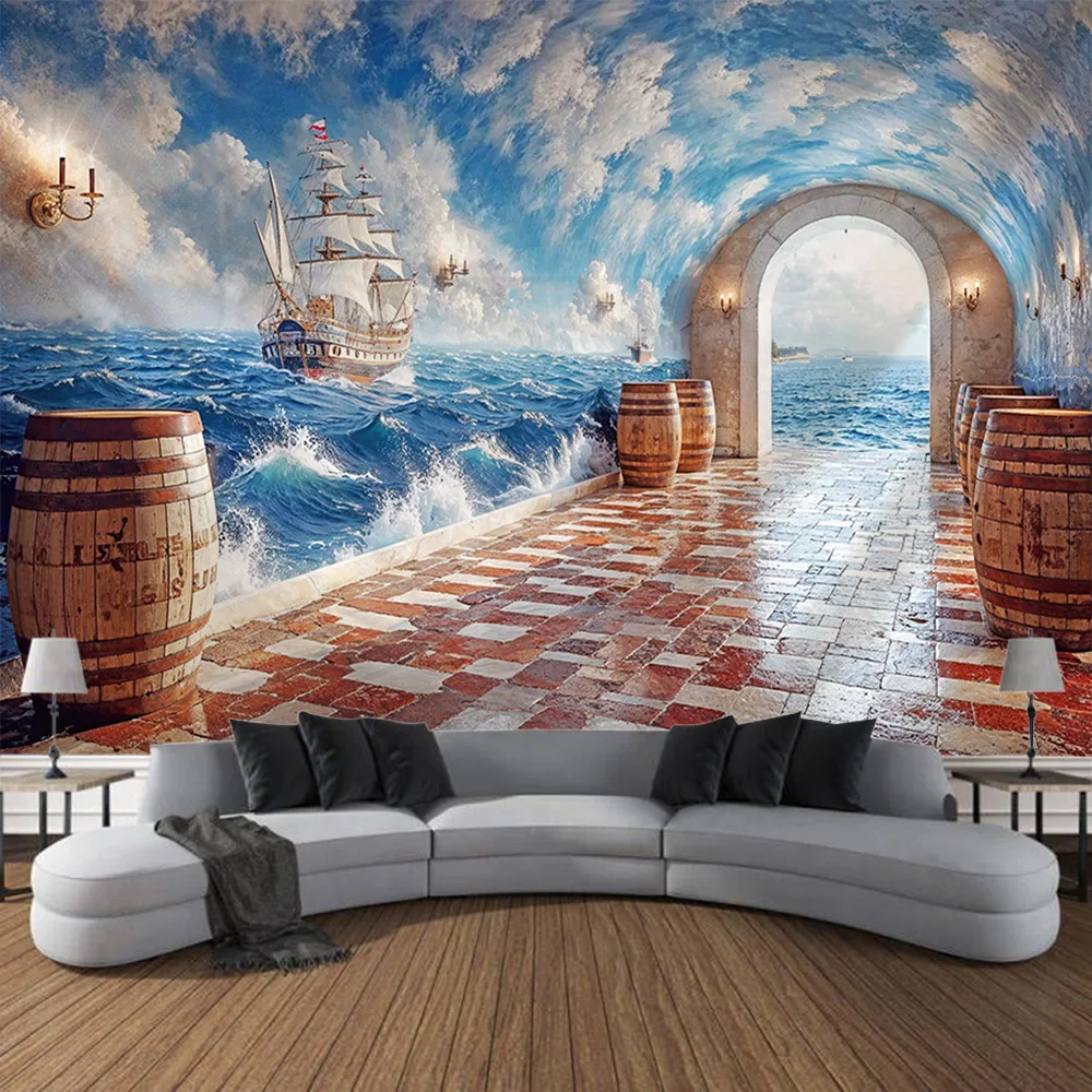 Sea view, pirate ship, tapestry, wall hanging, starry sky, fantasy, home wall decoration, background cloth, bedroom, dormitory