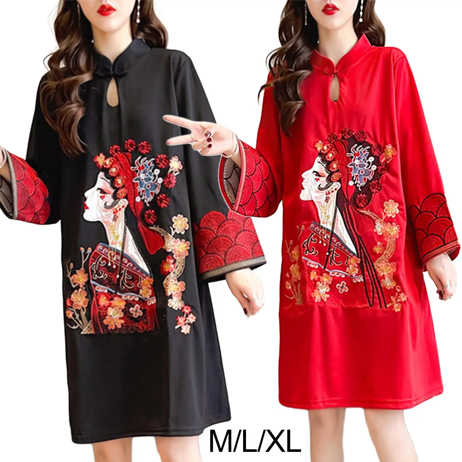 

Chinese Cheongsam Dress Knee Length Dress for Street Shopping Formal Events