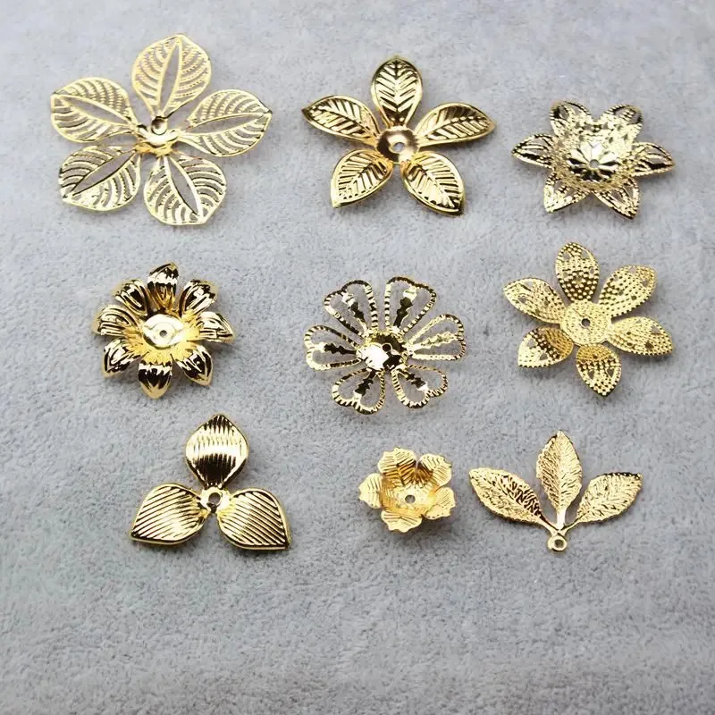 Filigree Connectors Embellishments Iron Gold Tone Flower Leaf Charms DIY Hair Crown Tiara  for Craft Earrings Hairpin Necklace