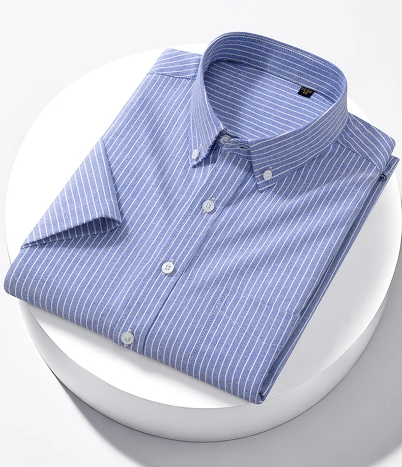 Luxury Men's Oxford Shirt 100% Cotton Short Sleeve Causal Stripe Solid Summer S03c0536c66c747af848fa93e2c9f8fb8W