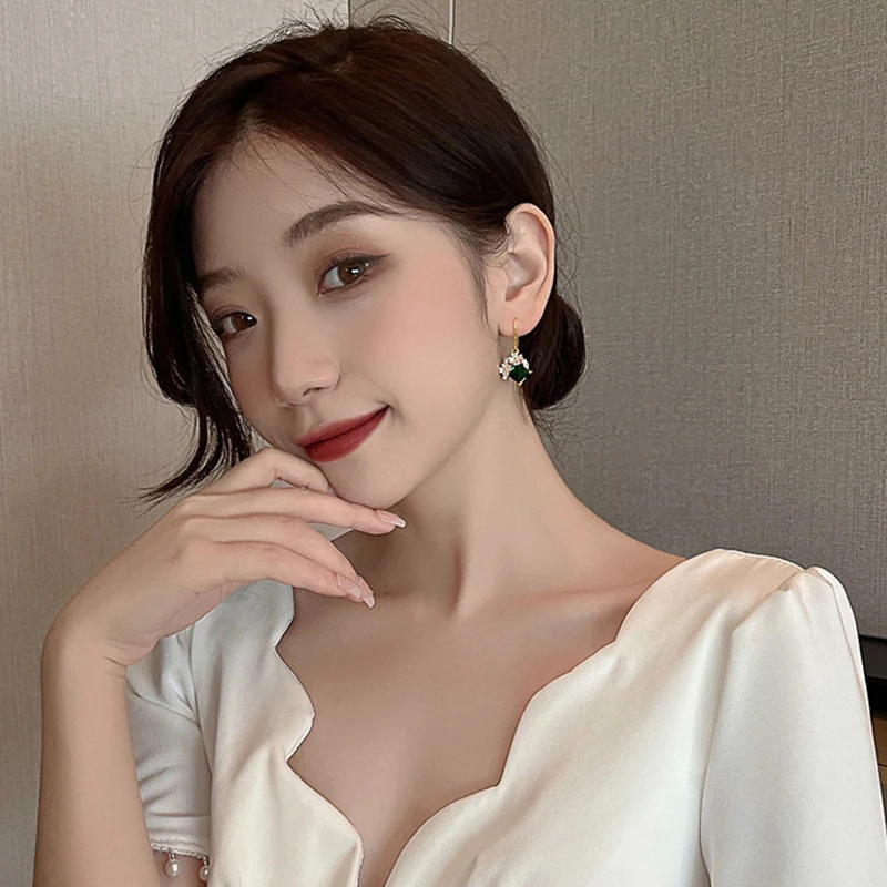 أنيقة حجر الزمرد زهرة استرخى أقراط حجر الراين الزهور أقراط مجوهرات للنساء الأحجار الكريمة بيان المجوهرات الجميلة