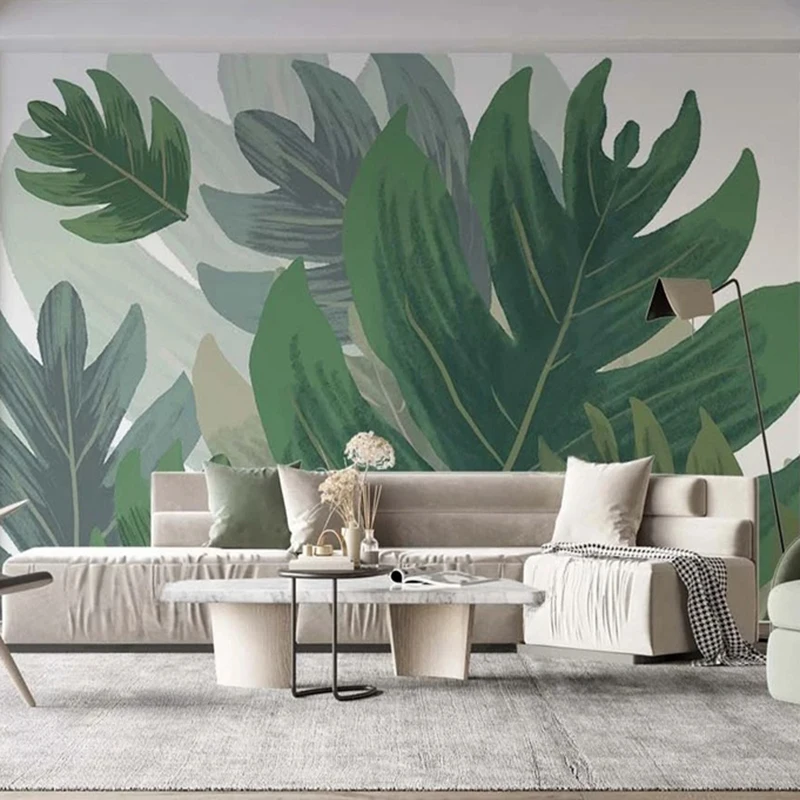 

Custom Mural Wallpaper Modern Oil Painting Green Plants Leaves Pattern Wall Covering For TV Sofa Living Room Bedroom Background