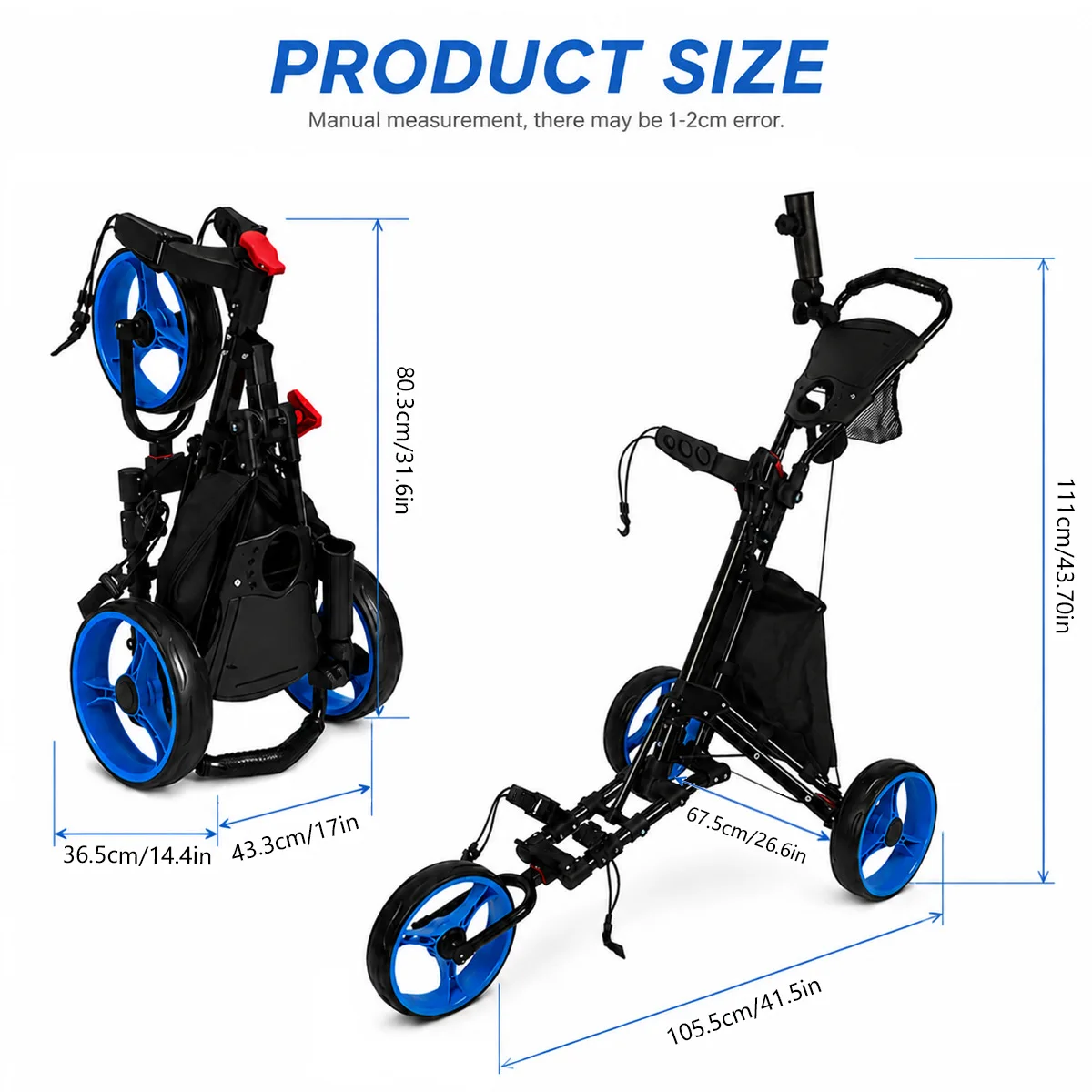 Golf Trolley, Three-wheel Foldable Aluminum Trolley, Portable Cart Golf Course Supplies