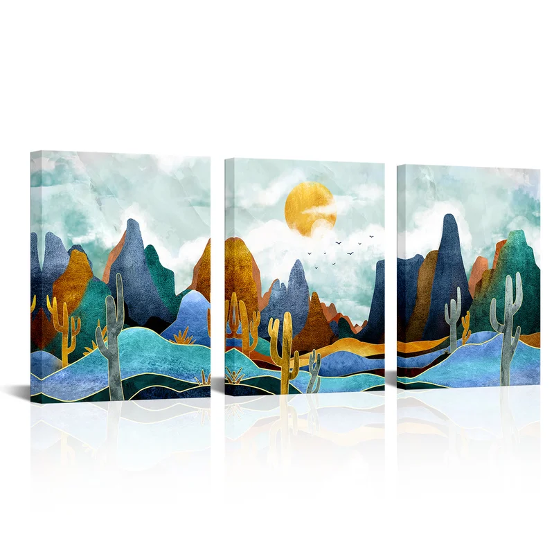 

3 Pieces Abstract Landscape Poster Wall Art Mountain Cactus Print Canvas Art Modern Style Pictures Living Room Home Decor