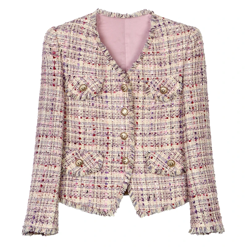 

New fashionable and elegant socialite V-neck high-end temperament design small fragrant style single breasted jacket