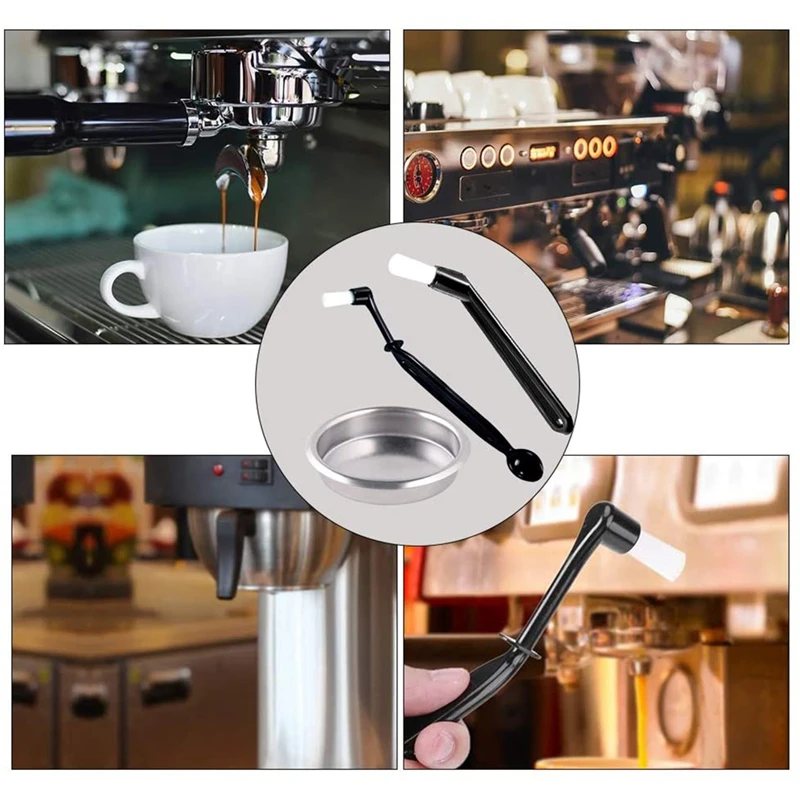 HOT-7 Pieces Coffee Machine Cleaning Set 58Mm Metal Blind Filter Back Flush Insert And Coffee Machine Brush With Spoon