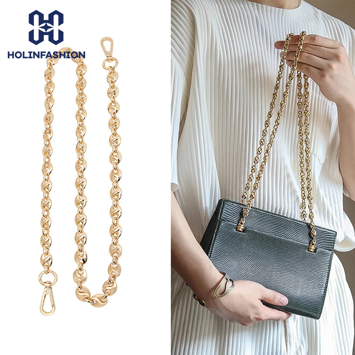 HOLINFASHION Frog Mouth Bag Chain Shoulder Strap Modification Replacement Metal Shoulder Strap Non-Fading High-End Bag Accessory