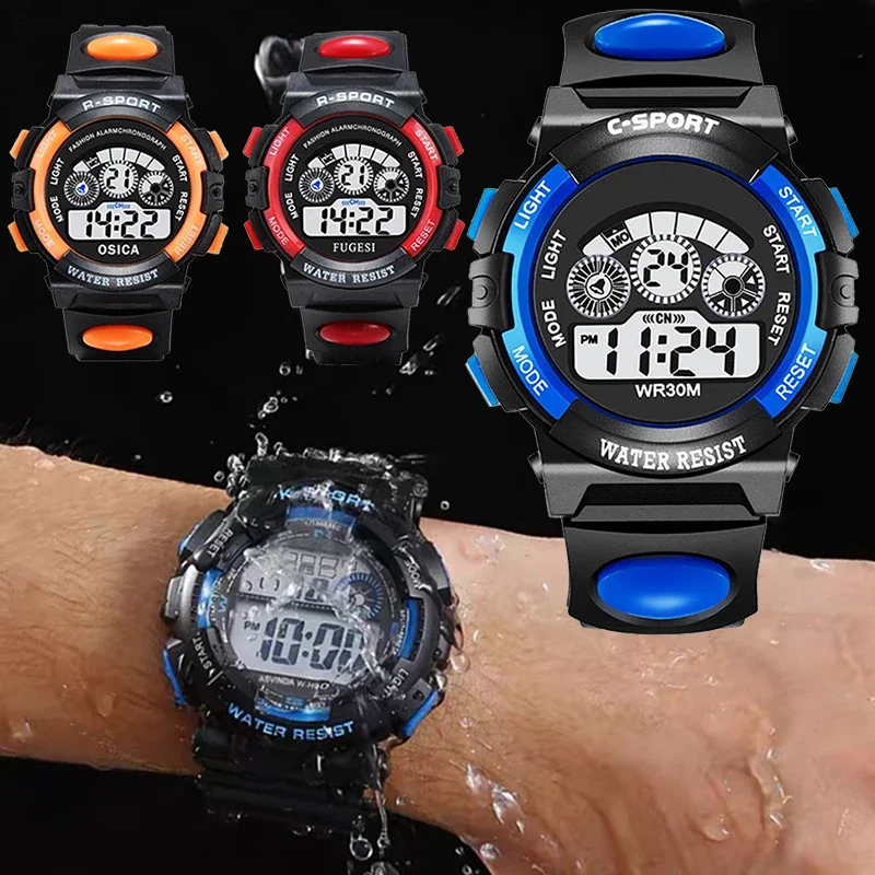 Montre de sport pour enfants avec bracelet en silicone, étanche, numérique, LED, pour écoliers, filles et garçons