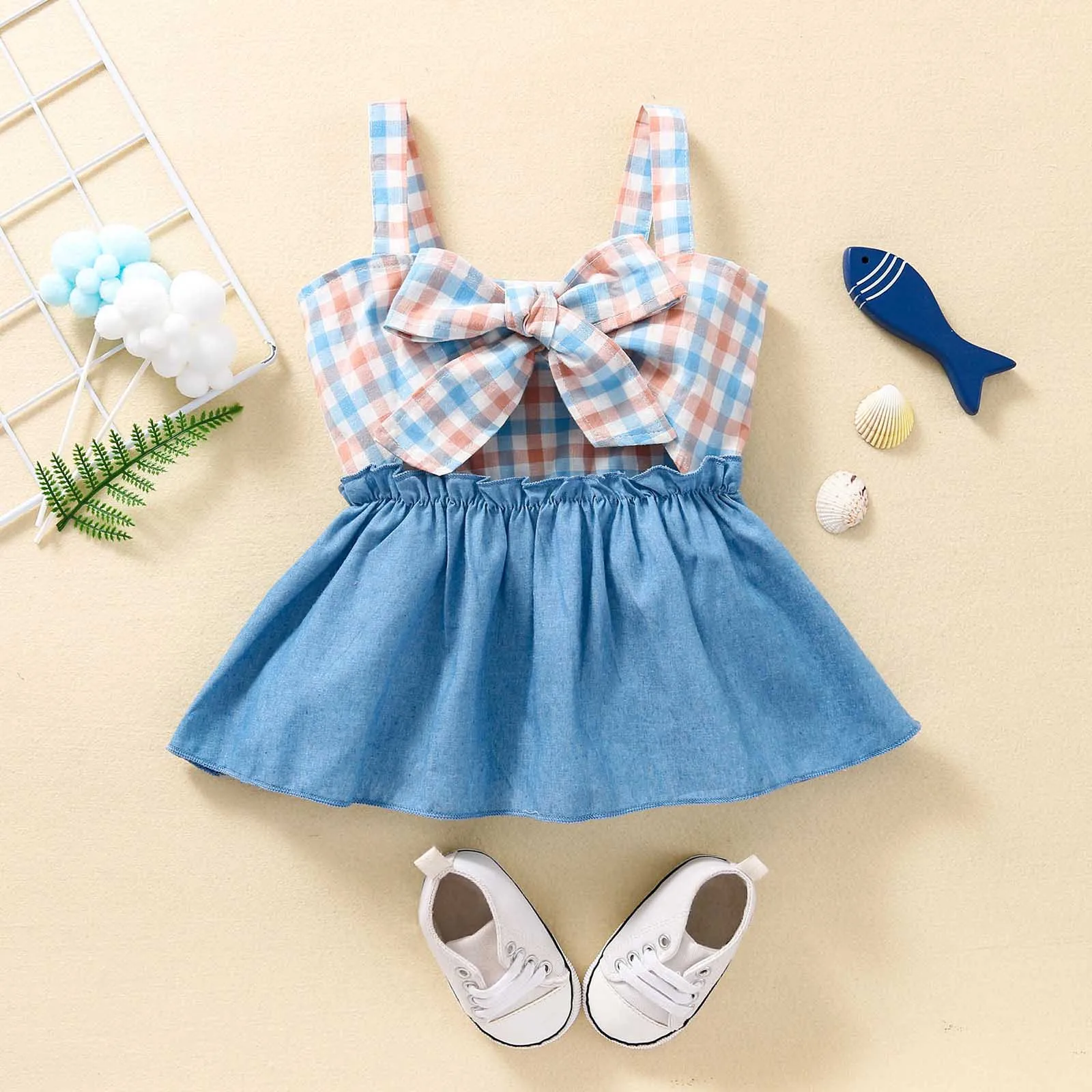 

Toddler Girl Clothes Summer Toddler Baby Girls Sleeveless Plaid Printed Bowknot Princess Dress Party Dresses Teen Girls