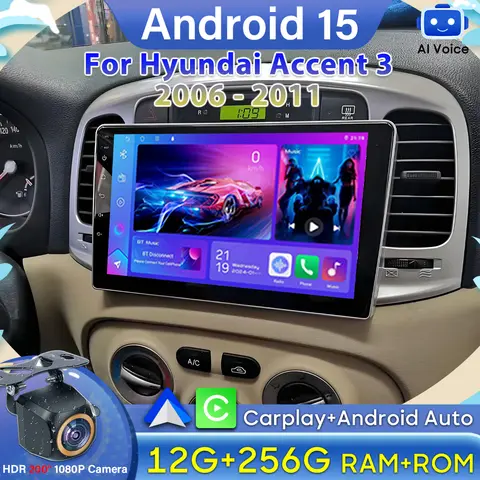 현대 엑센트 3 2006 - 2011 안드로이드 15 카플레이 비디오 카 라디오 GPS 네비게이션 스테레오 카 모니터 2din DVD 없음 GPS 오토라디오