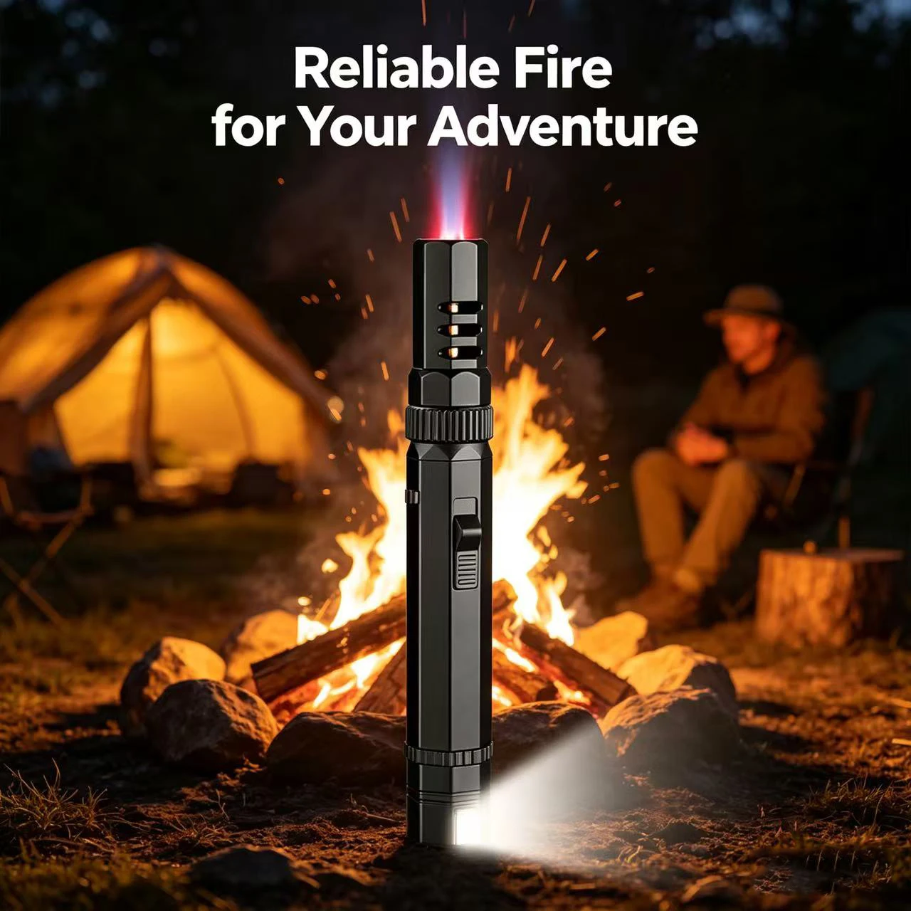 

Metal portable inflatable lighter with high beam outdoor camping and fishing special straight jet spray gun