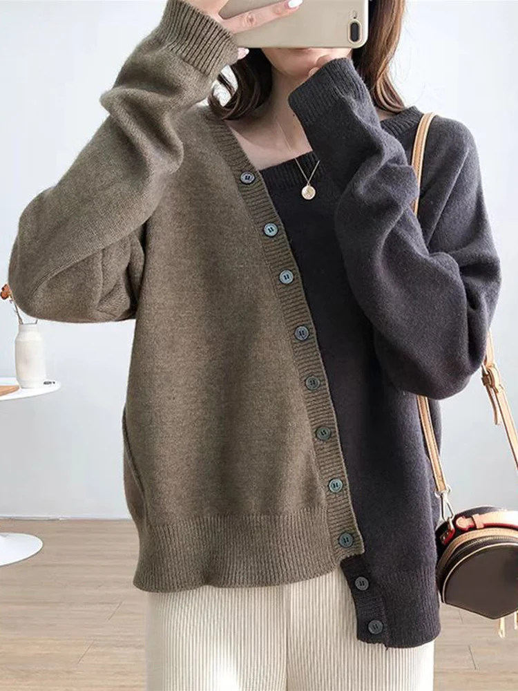 Fashion Women Pullovers Diagonal Buttons Knitted Sweaters Irrgular Raglan Sleeve Office Lady Knitwear Streetwear Jumper Tops