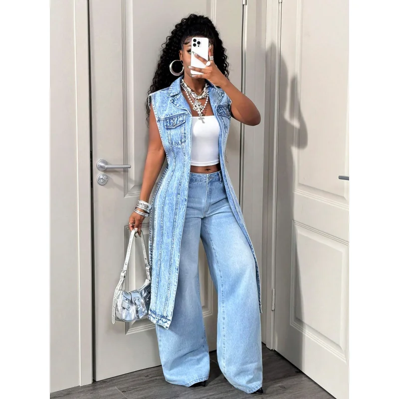 

Summer Trendy Casual Women's Denim Dress 2026 Stylish Outdoor Activities Blue Short Sleeve round Neck Dress
