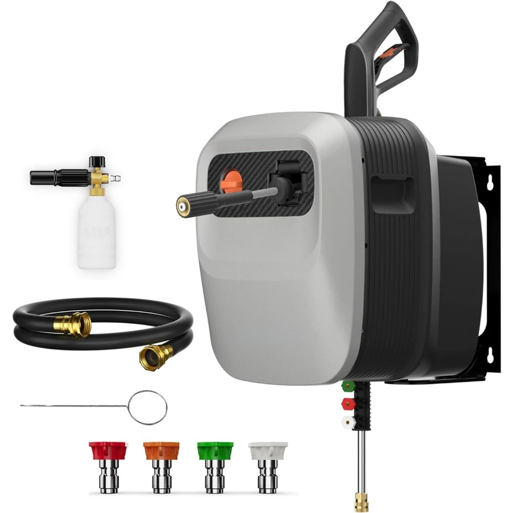 

Grandfalls Pressure Washer G20, Wall Mount Pressure Washer with 180°Rotating Bracket, 65FT Retractable Ultra-Soft Pressure Hose