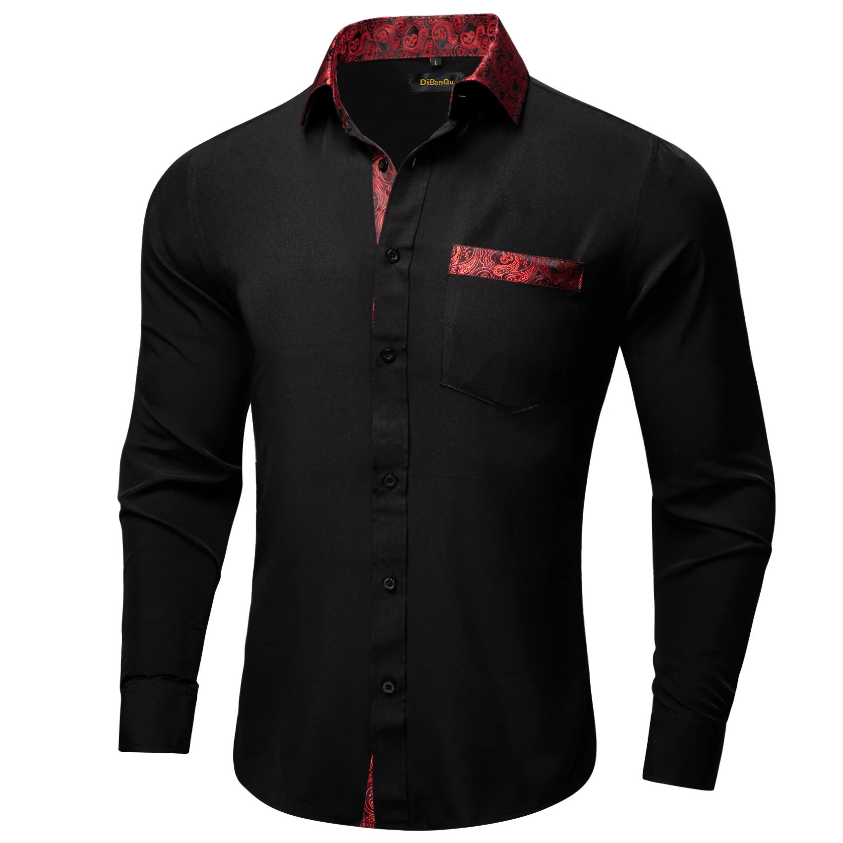 Brand Black Red Men\'s Long Sleeve Shirts Jacquard Woven Breathable Male Slim Fit Outwear Shirt High Quailty Spring Fall Men Tops