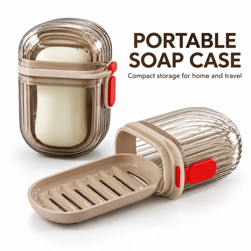 Durable PET Portable Soap Case with Drainage, Leakproof Travel Soap Dish with Clear Lid, Hygienic Compact Soap Container for Out