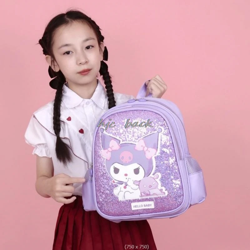 Linda Kuromi Melody Cartoon Impresso Lantejoula Saco De Escola Para Crianças, Mochila De Estudante, Sacos De Jardim De Infância, Melhor Presente, Moda