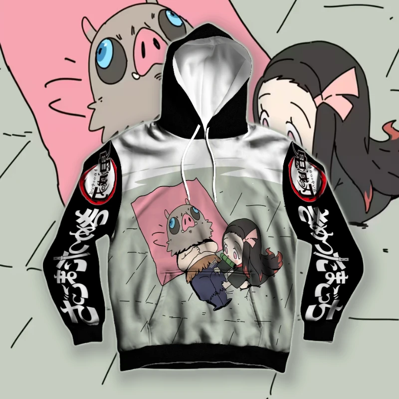

2025 Kamado Nezuko Demon Slayer: Kimetsu No Yaiba-Infinity Castle 3D Толстовка с капюшоном в стиле аниме с длинными рукавами и веером, повседневная модная уличная одежда Y2K