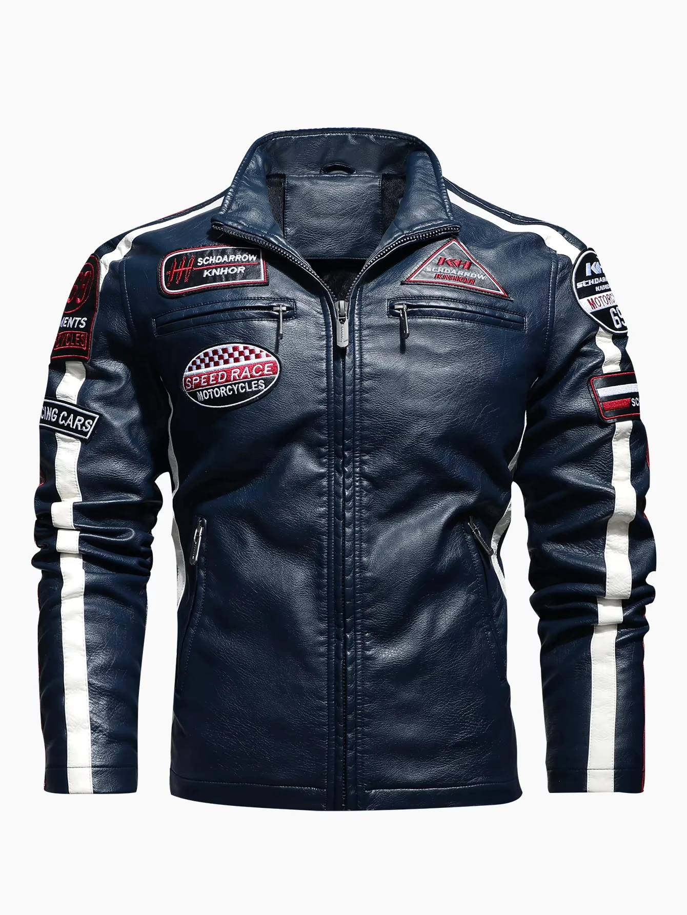 

Men's motorcycle racing suit PU leather label color jacket