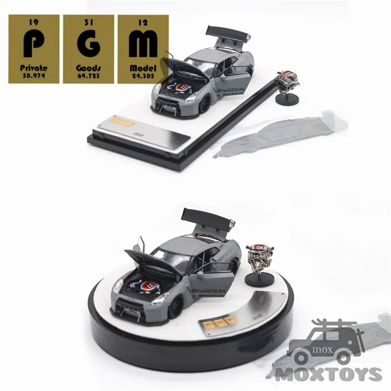 PGM 1:64 Rocket Bunny Pandem R35 combate gris apertura completa con motor Limited999 modelo de coche fundido a presión