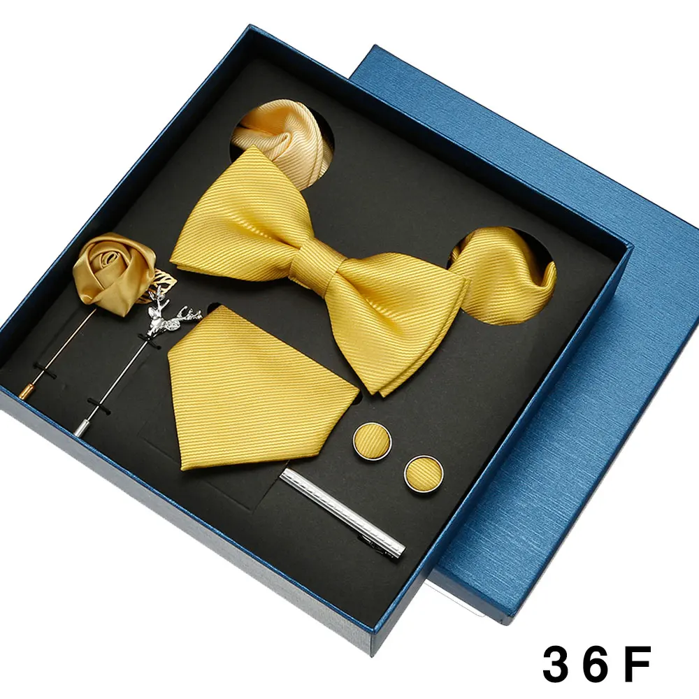 8-teiliges Luxus-Herren-Krawatten-Set in Geschenkbox, Krawatte mit festlicher Hochzeit, Fliege, Einstecktücher, Manschettenknöpfe, Clip-Broschen, Anzug – Detail 10