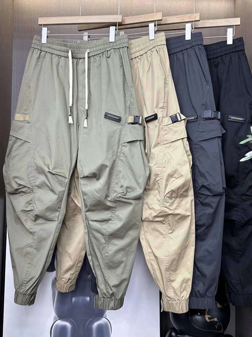 

Весенне-осенние мужские повседневные брюки, рабочая одежда большого размера, свободные брюки Харлан, модные модные модные волшебные ленты с манжетами