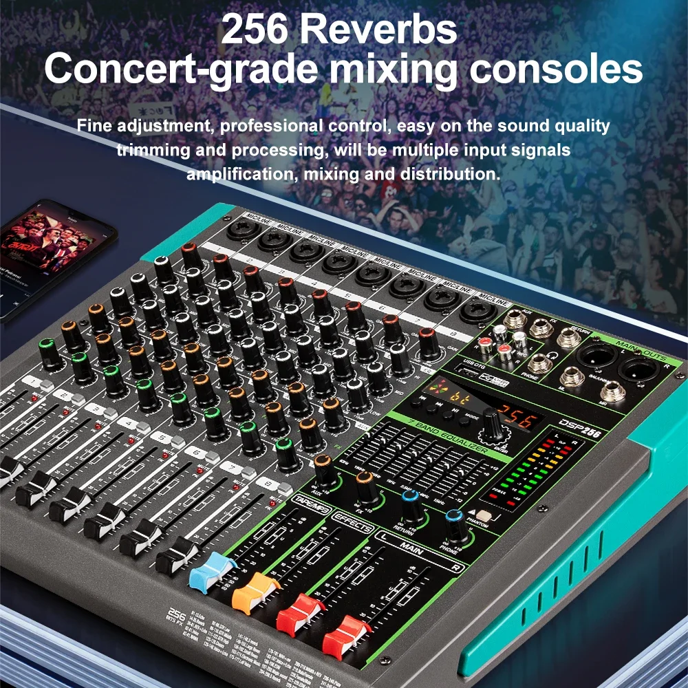 Depusheng MG8 built-in 256 Reverb Effect 8 Channels Digital Professional audio console mixer with USB connection